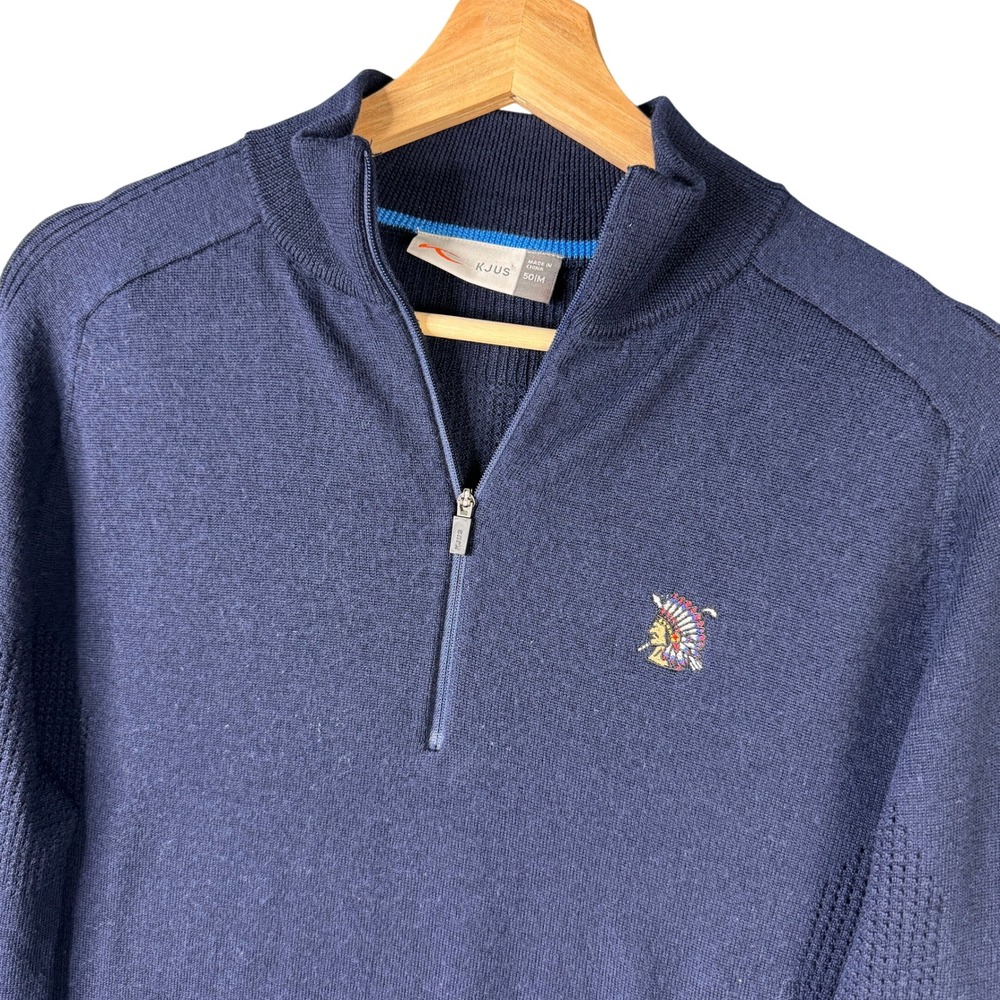KJUS Shinnecock Hills Golf Club Kulm Engineered Halfzip Blue 100% Wool Sweater